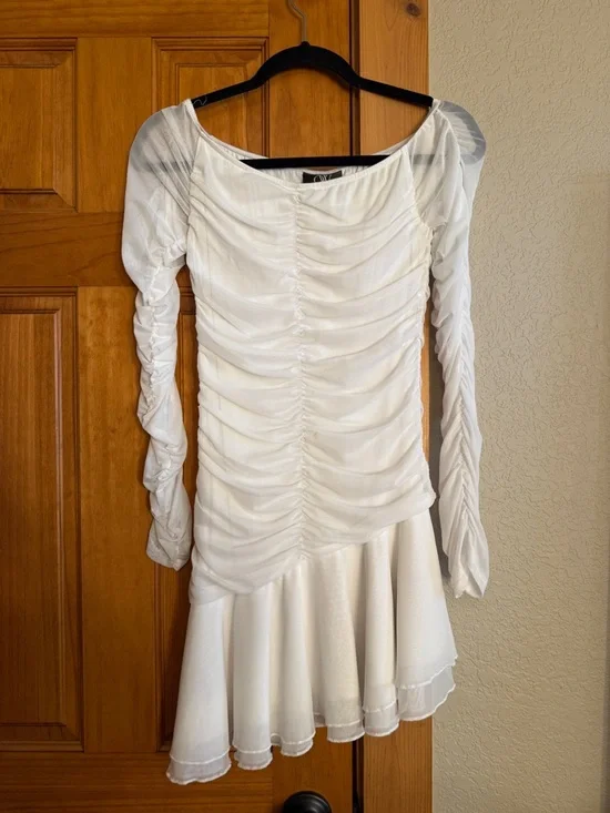 Revolve White Ruched Long-Sleeve Mini Dress - Picture 3 of 7